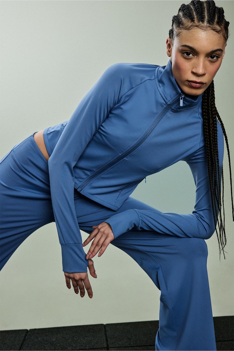 DeFacto Blue Woman Slim Fit Soft Fleece Lined Long Sleeves Sports Zip Up Sweatshirt Casual - Image 1